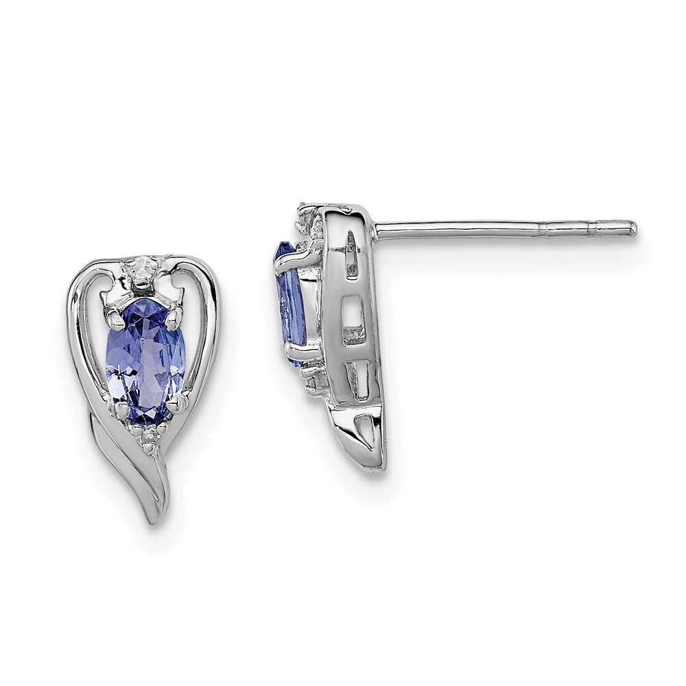 Image of ID 1 Sterling Silver Rhodium Plated Diamond & Tanzanite Post Earrings