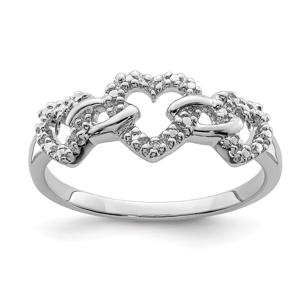 Image of ID 1 Sterling Silver Rhodium Plated Diamond Triple Heart Ring