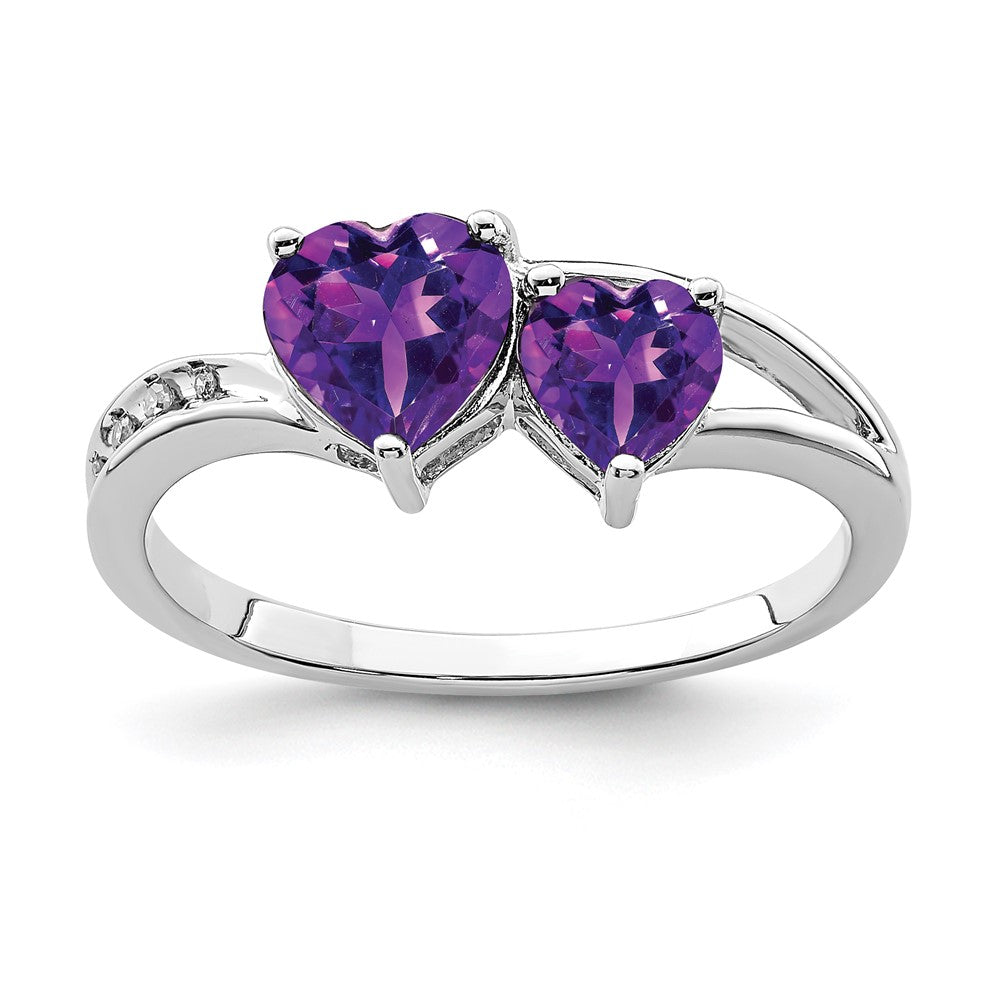 Image of ID 1 Sterling Silver Rhodium Plated Diamond and Amethyst Heart Ring