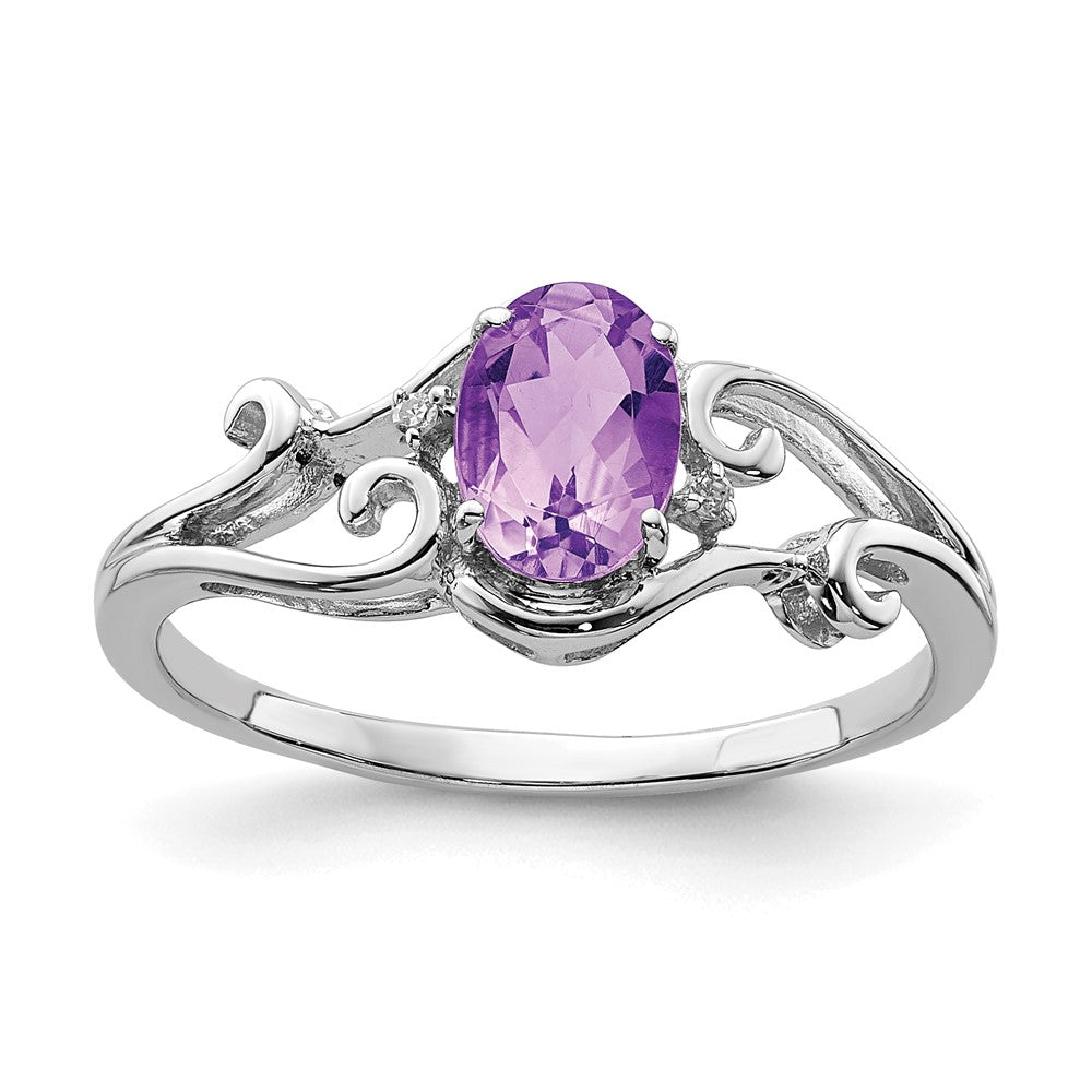 Image of ID 1 Sterling Silver Rhodium Plated Diamond and Amethyst Oval Ring