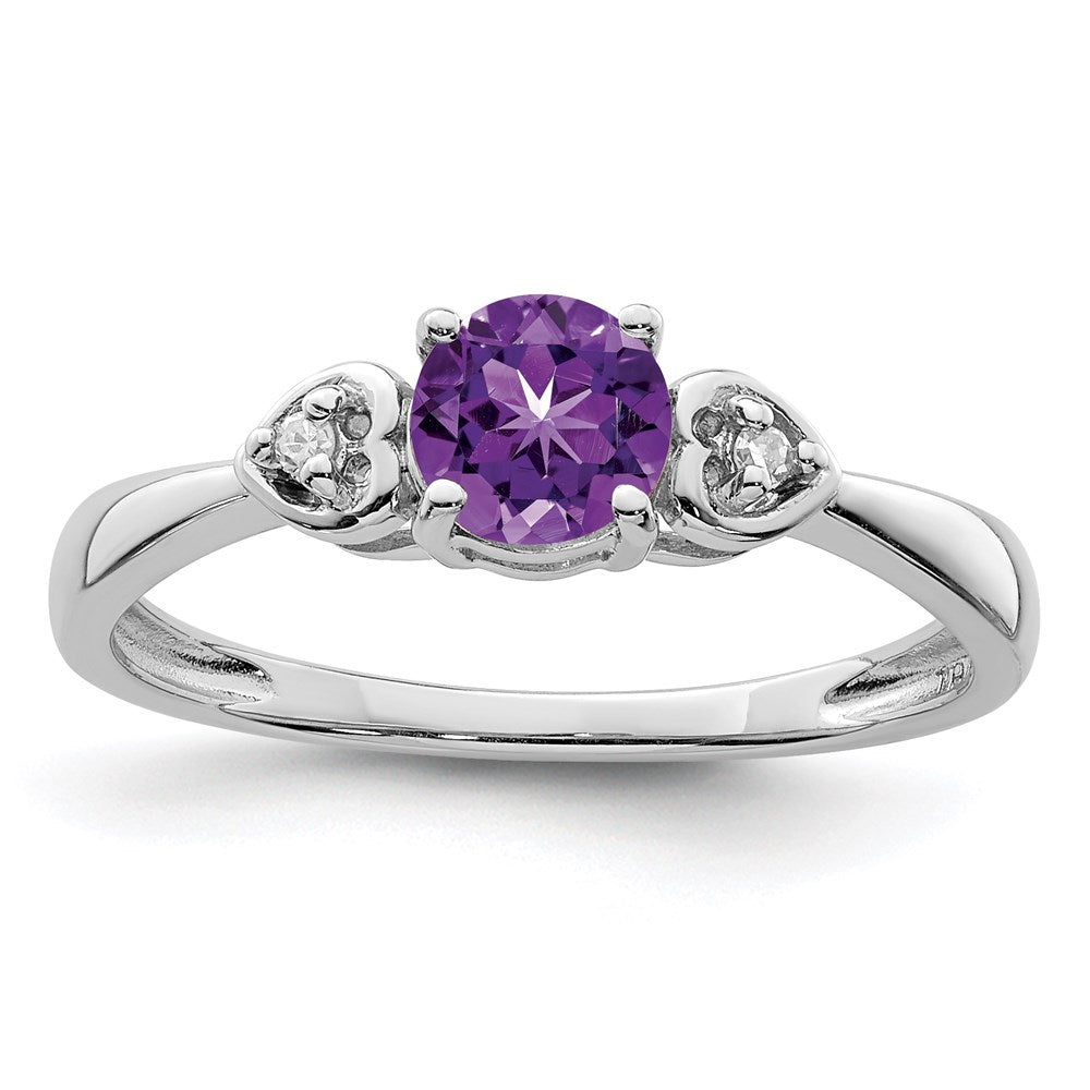 Image of ID 1 Sterling Silver Rhodium Plated Diamond and Amethyst Round Ring