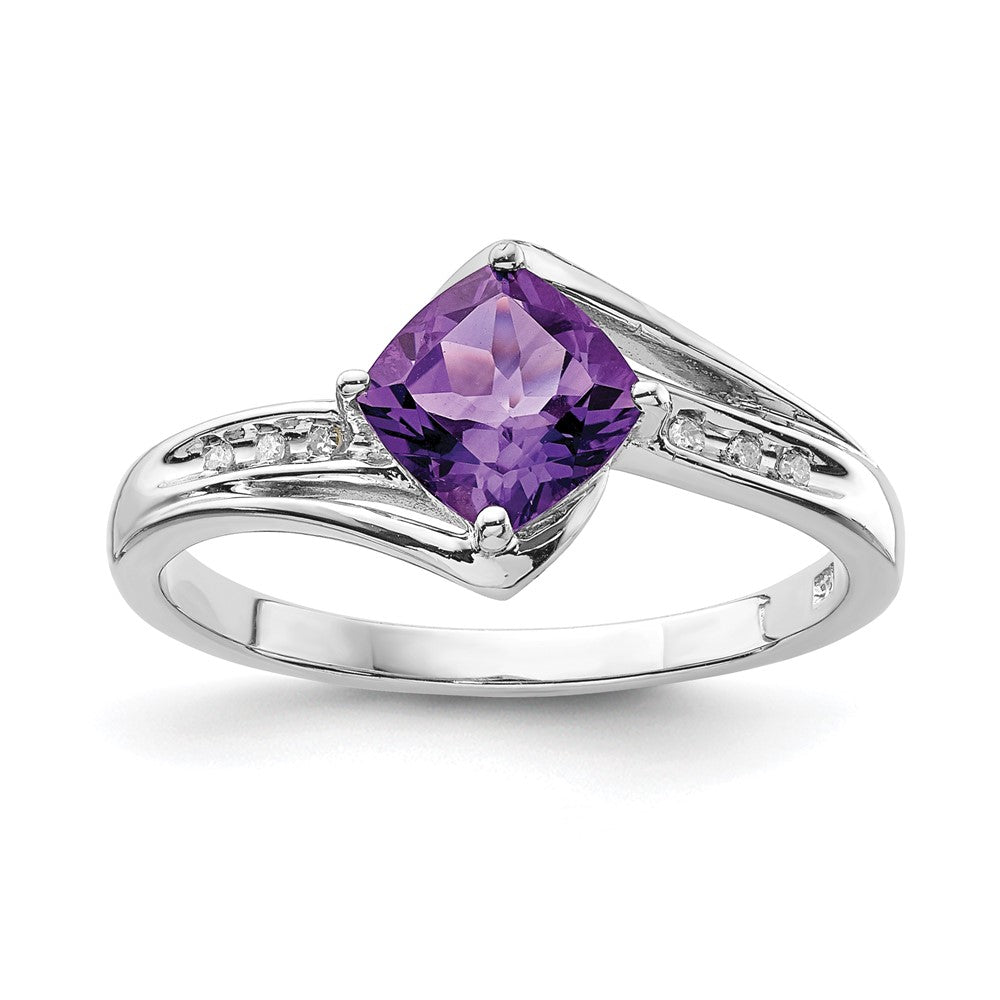 Image of ID 1 Sterling Silver Rhodium Plated Diamond and Amethyst Square Ring