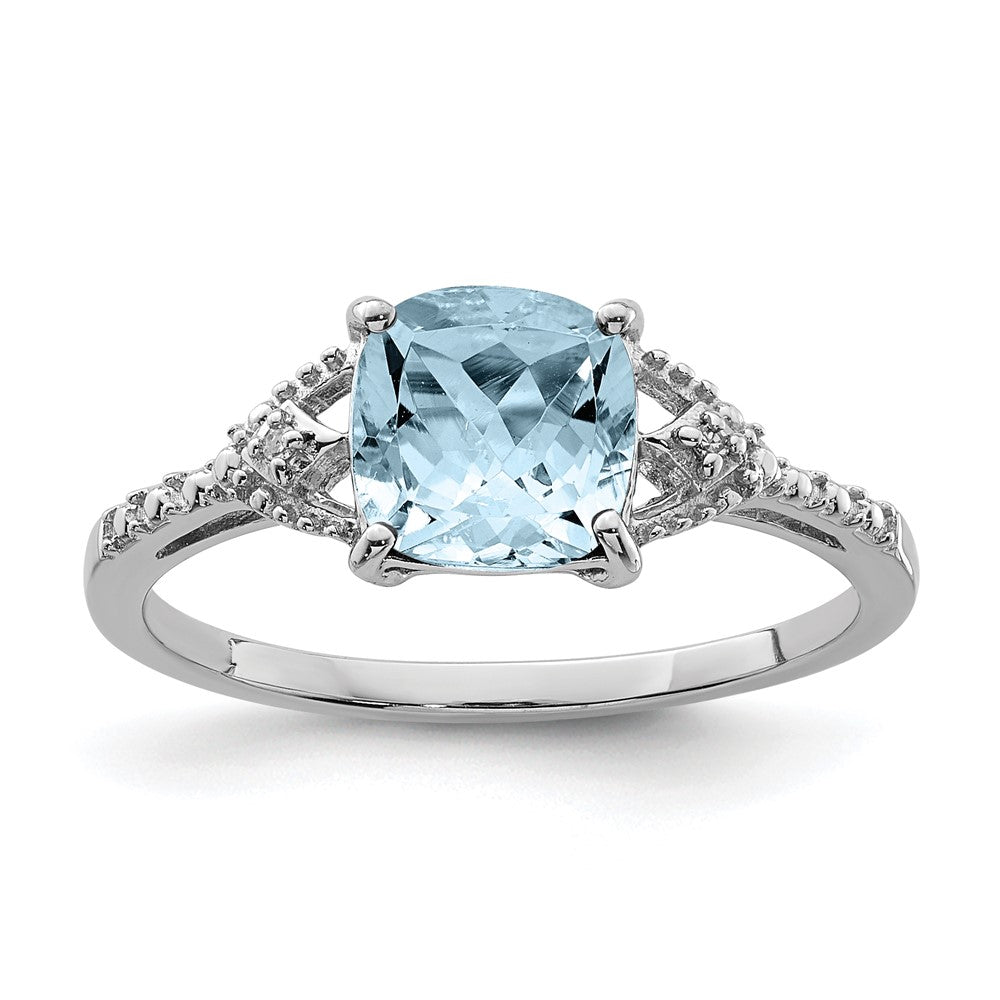 Image of ID 1 Sterling Silver Rhodium Plated Diamond and Aquamarine Ring