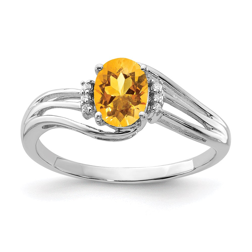 Image of ID 1 Sterling Silver Rhodium Plated Diamond and Citrine Oval Ring