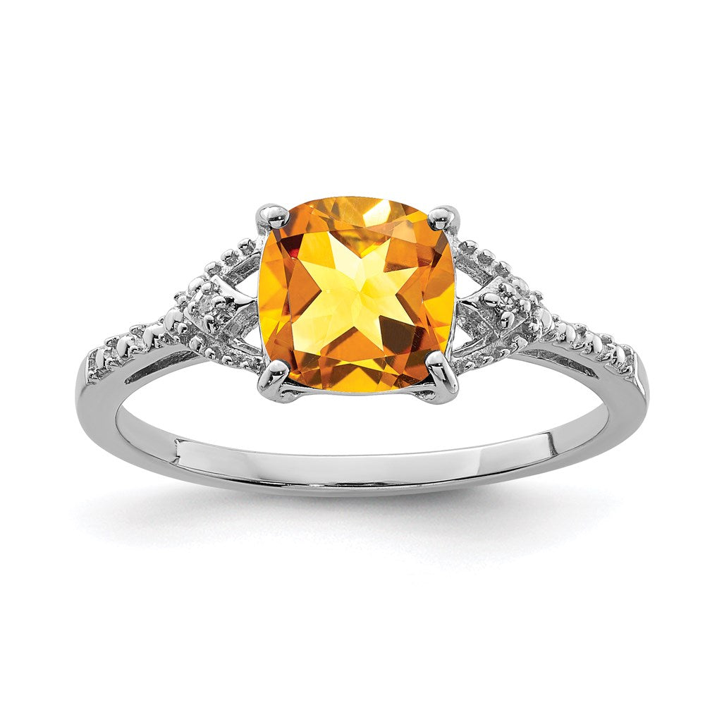 Image of ID 1 Sterling Silver Rhodium Plated Diamond and Citrine Ring