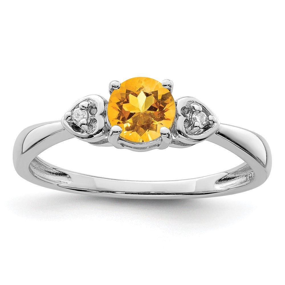 Image of ID 1 Sterling Silver Rhodium Plated Diamond and Citrine Round Ring