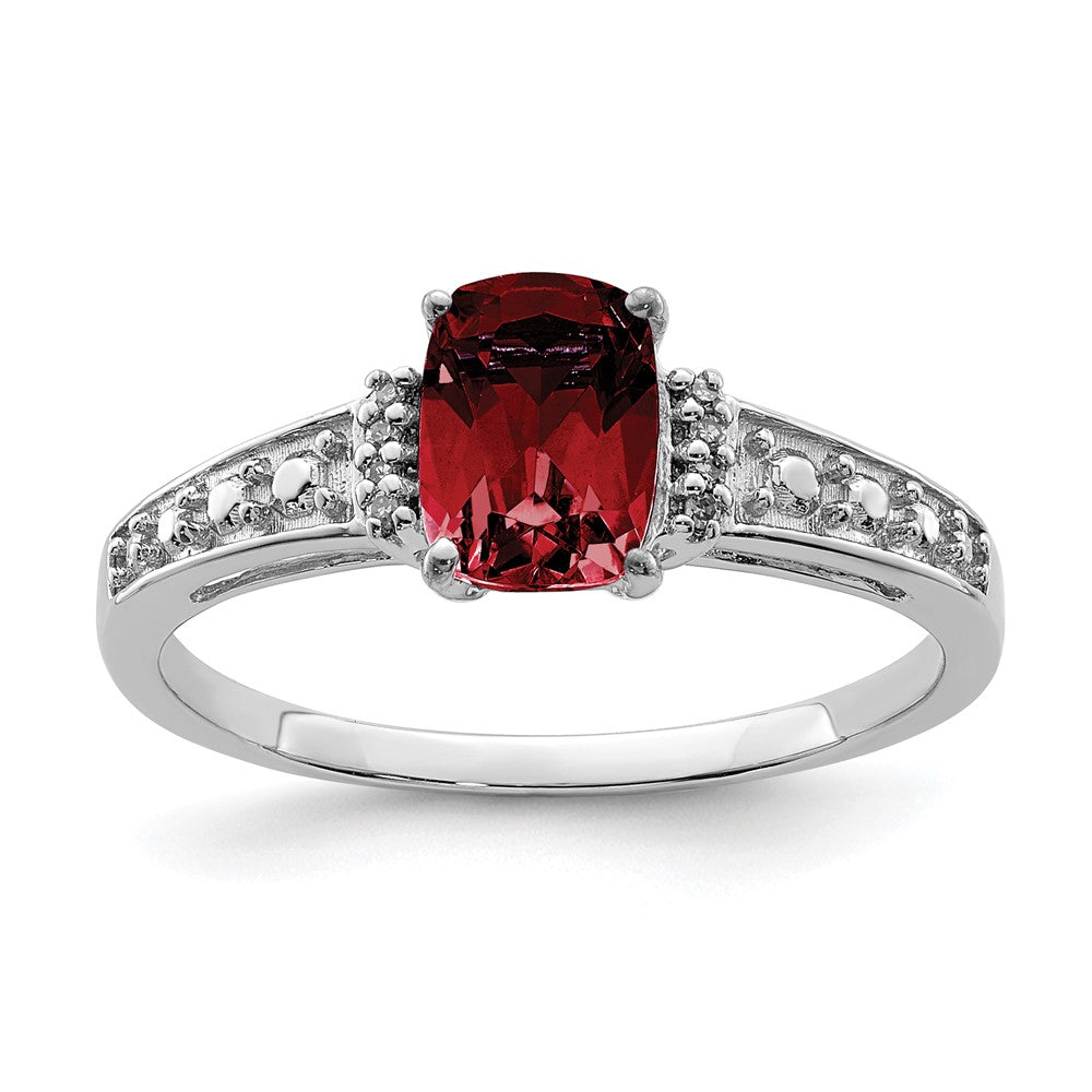Image of ID 1 Sterling Silver Rhodium Plated Diamond and Garnet Cushion Ring