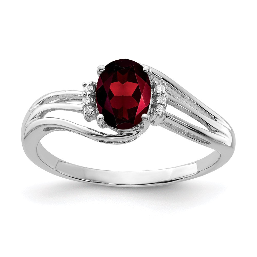 Image of ID 1 Sterling Silver Rhodium Plated Diamond and Garnet Oval Ring