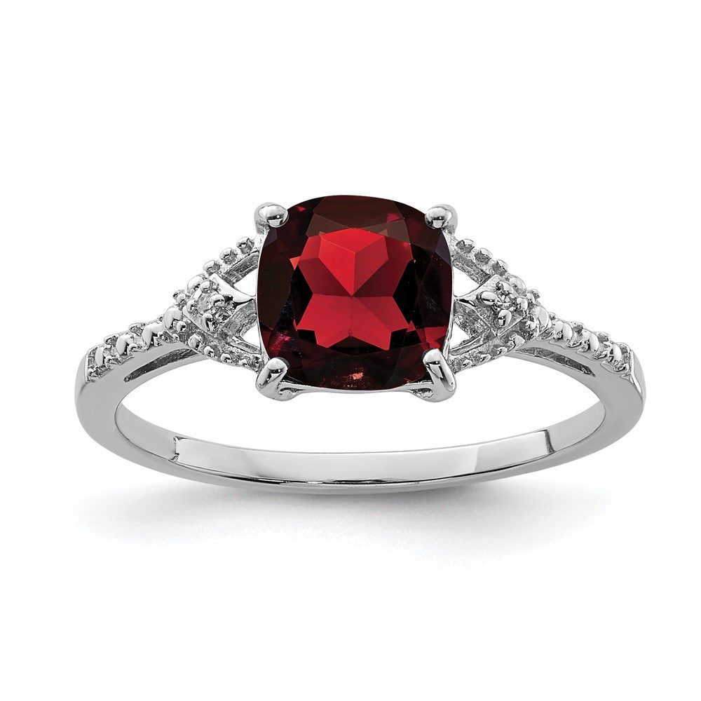 Image of ID 1 Sterling Silver Rhodium Plated Diamond and Garnet Ring