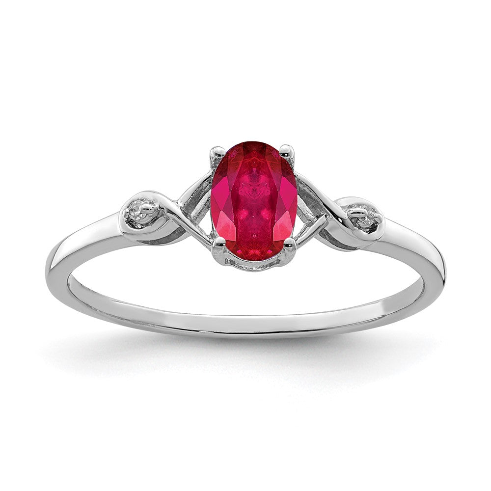 Image of ID 1 Sterling Silver Rhodium Plated Diamond and Oval Ruby Ring