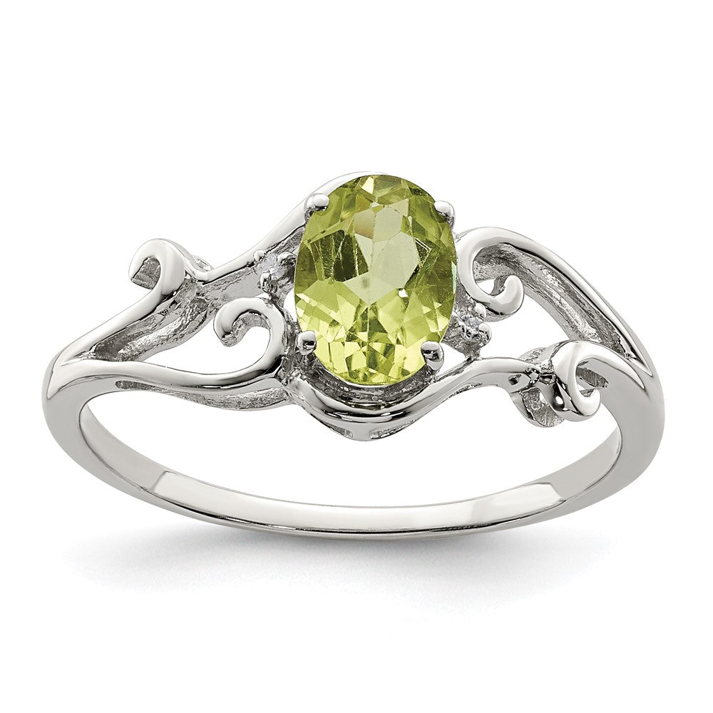 Image of ID 1 Sterling Silver Rhodium Plated Diamond and Peridot Oval Ring