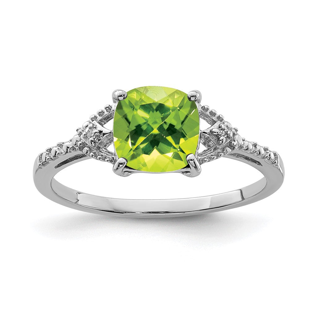 Image of ID 1 Sterling Silver Rhodium Plated Diamond and Peridot Ring