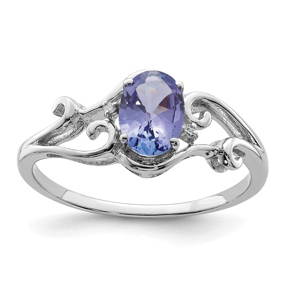 Image of ID 1 Sterling Silver Rhodium Plated Diamond and Tanzanite Oval Ring