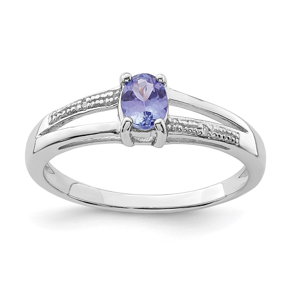 Image of ID 1 Sterling Silver Rhodium Plated Diamond and Tanzanite Ring