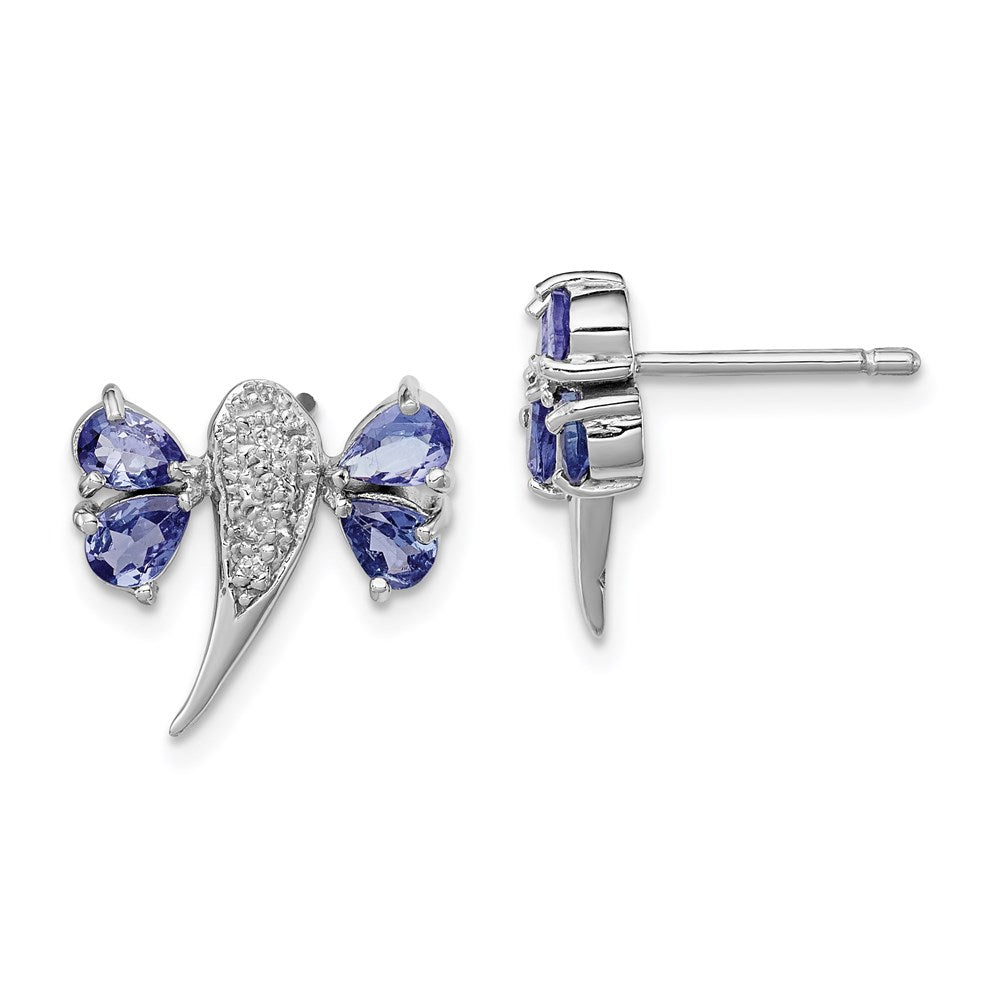 Image of ID 1 Sterling Silver Rhodium Plated Diamond/Tanzanite Dragonfly Earrings