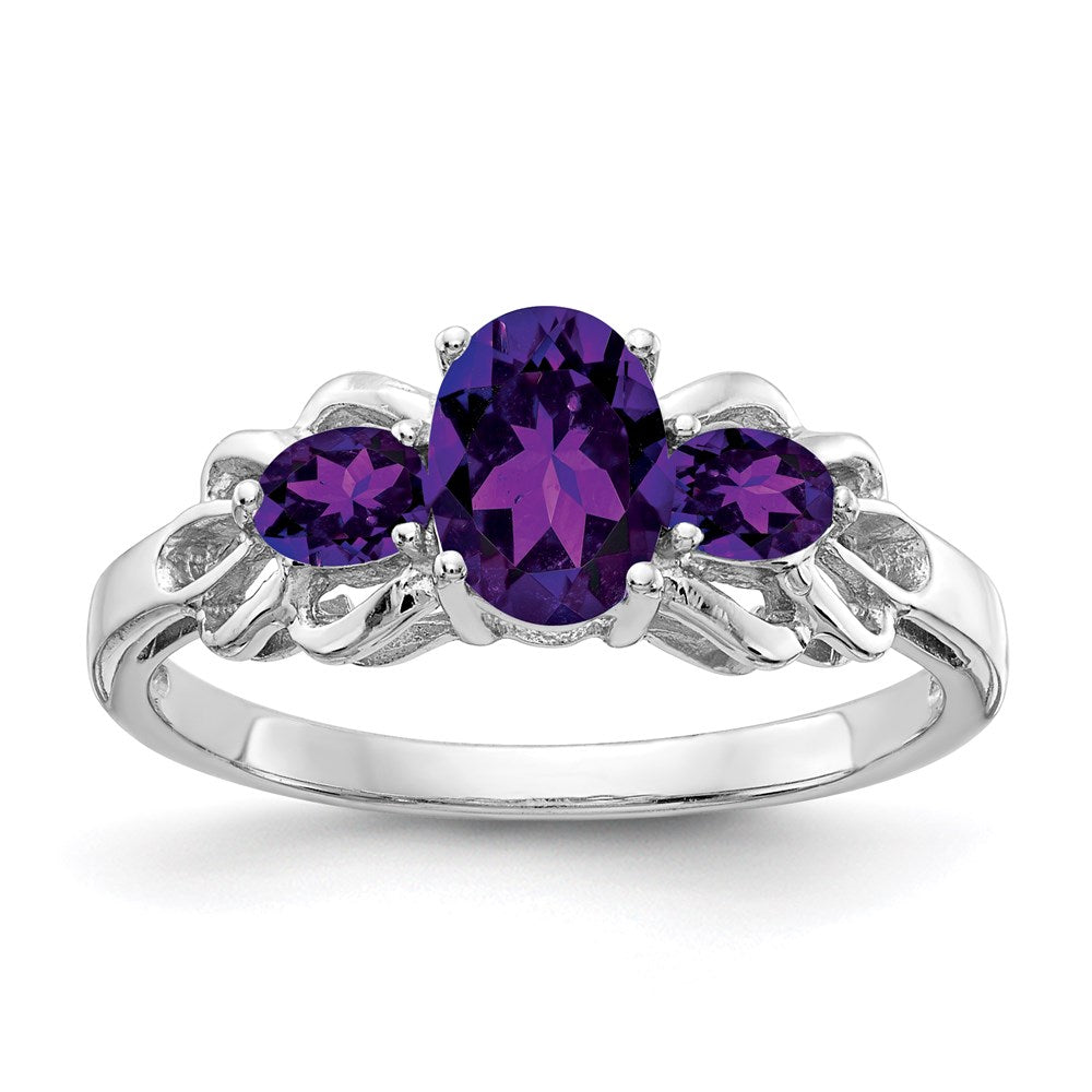 Image of ID 1 Sterling Silver Rhodium Plated Oval Amethyst Ring