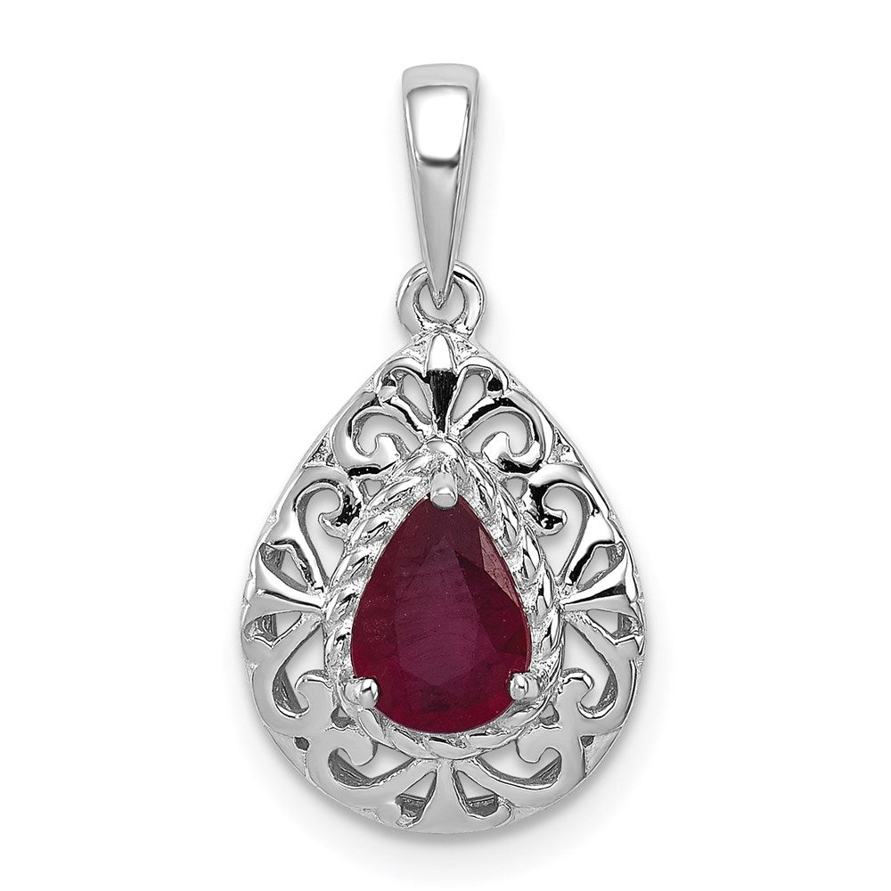 Image of ID 1 Sterling Silver Rhodium Plated Ruby Teardrop Pendant