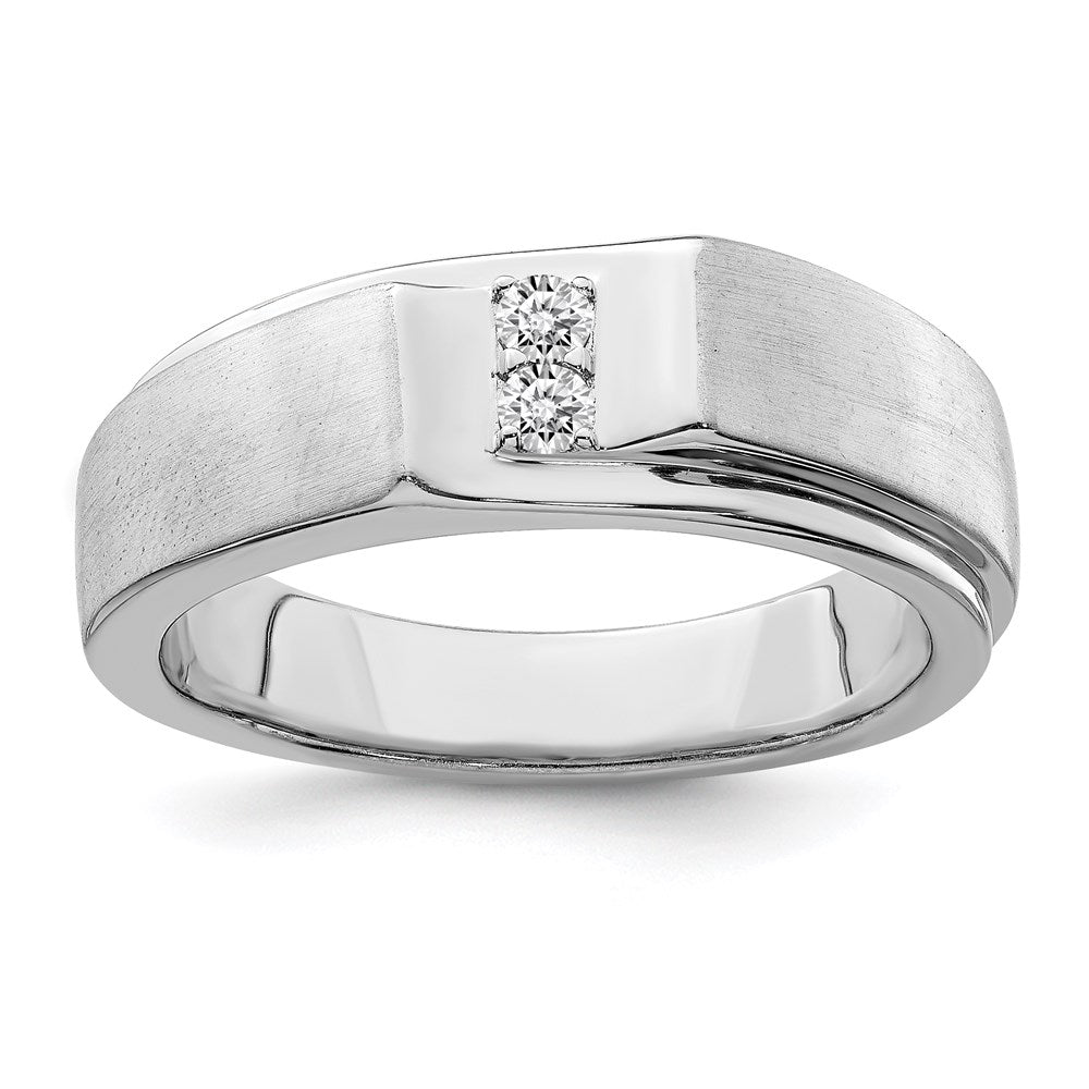 Image of ID 1 Sterling Silver Rhodium Plated Satin and Polished Diamond Men's Ring