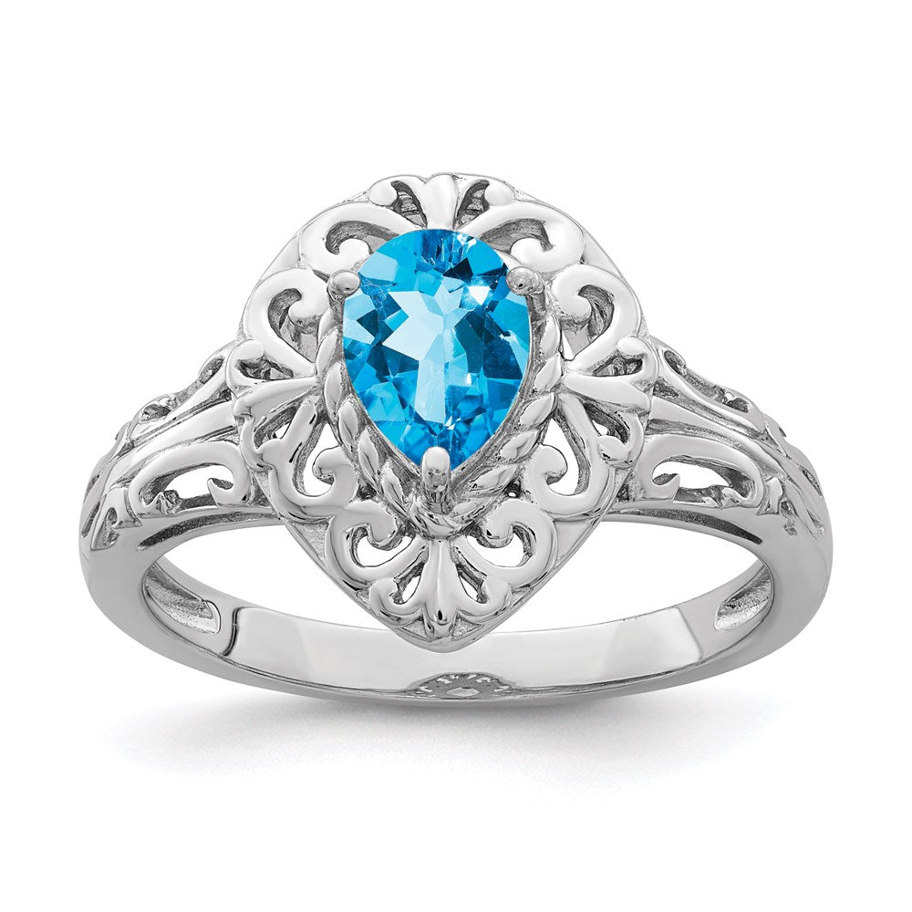 Image of ID 1 Sterling Silver Rhodium Plated Sky Blue Topaz Teardrop Ring