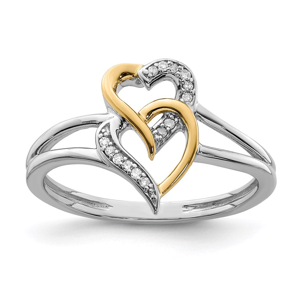 Image of ID 1 Sterling Silver Rhodium Plated with 14K Yellow Gold Diamond Heart Ring