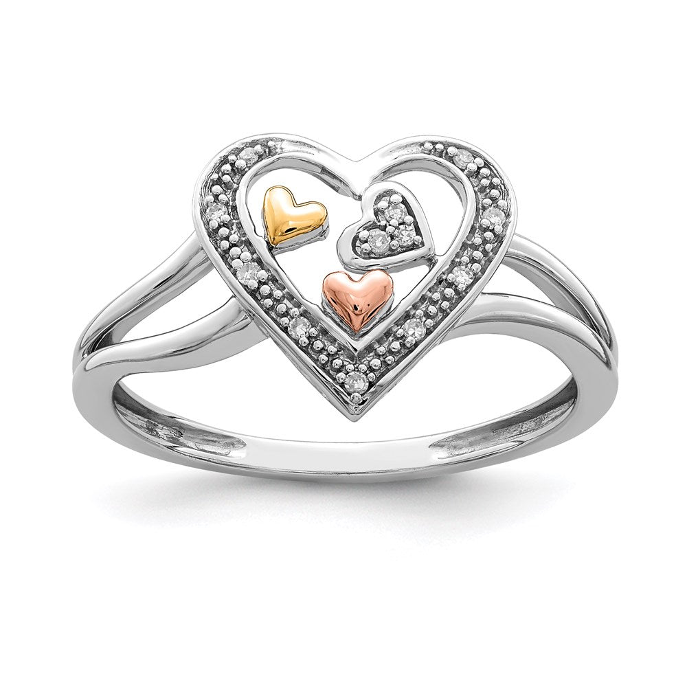 Image of ID 1 Sterling Silver Rhodium Plated with Gold-tone & Rose-tone Accent Diamond Ring