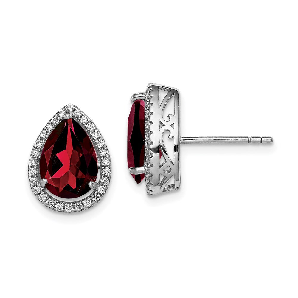 Image of ID 1 Sterling Silver Rhodium Polished Garnet & CZ Post Earrings