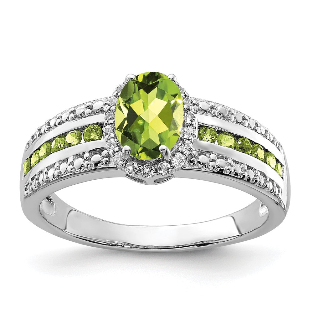 Image of ID 1 Sterling Silver Rhodium Polished Peridot & White Topaz Ring