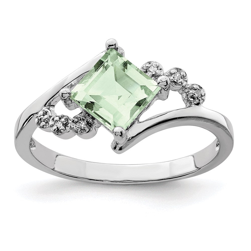 Image of ID 1 Sterling Silver Rhodium Princess-cut Green Quartz & Diamond Ring