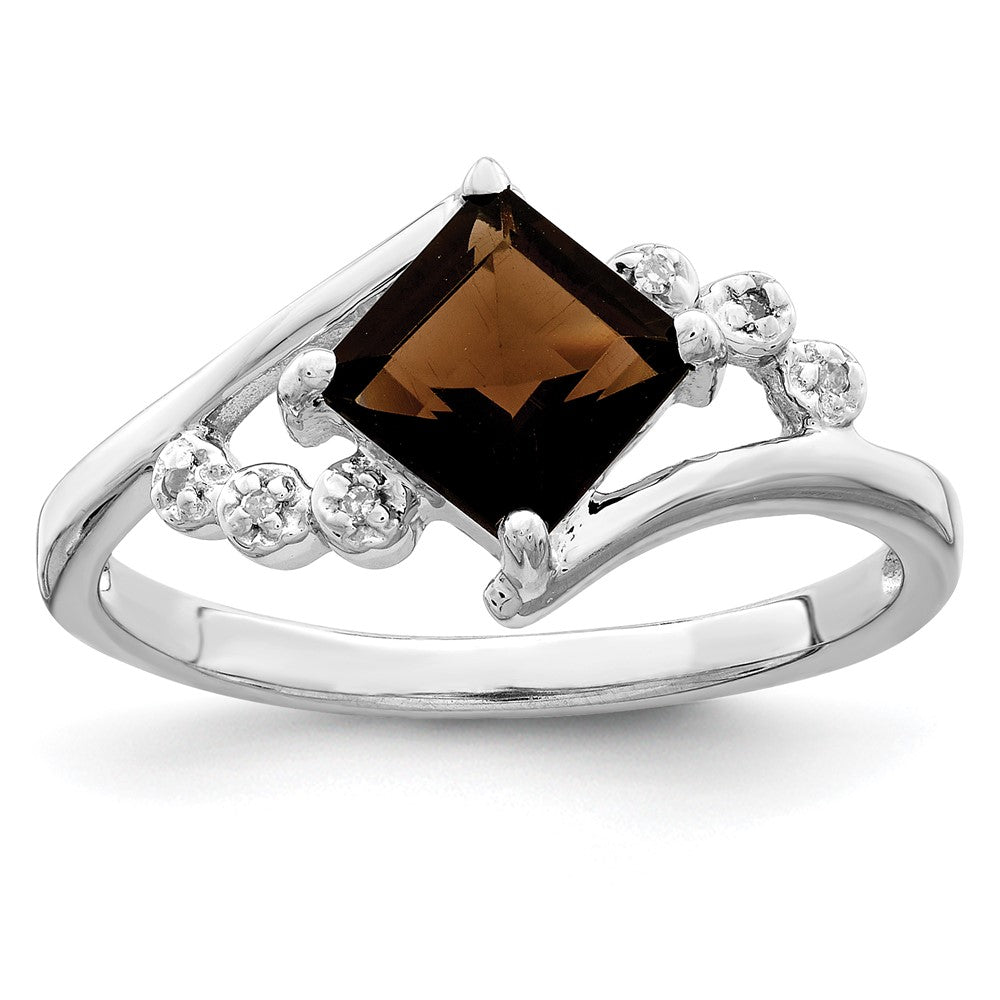 Image of ID 1 Sterling Silver Rhodium Princess-cut Smoky Quartz & Diamond Ring