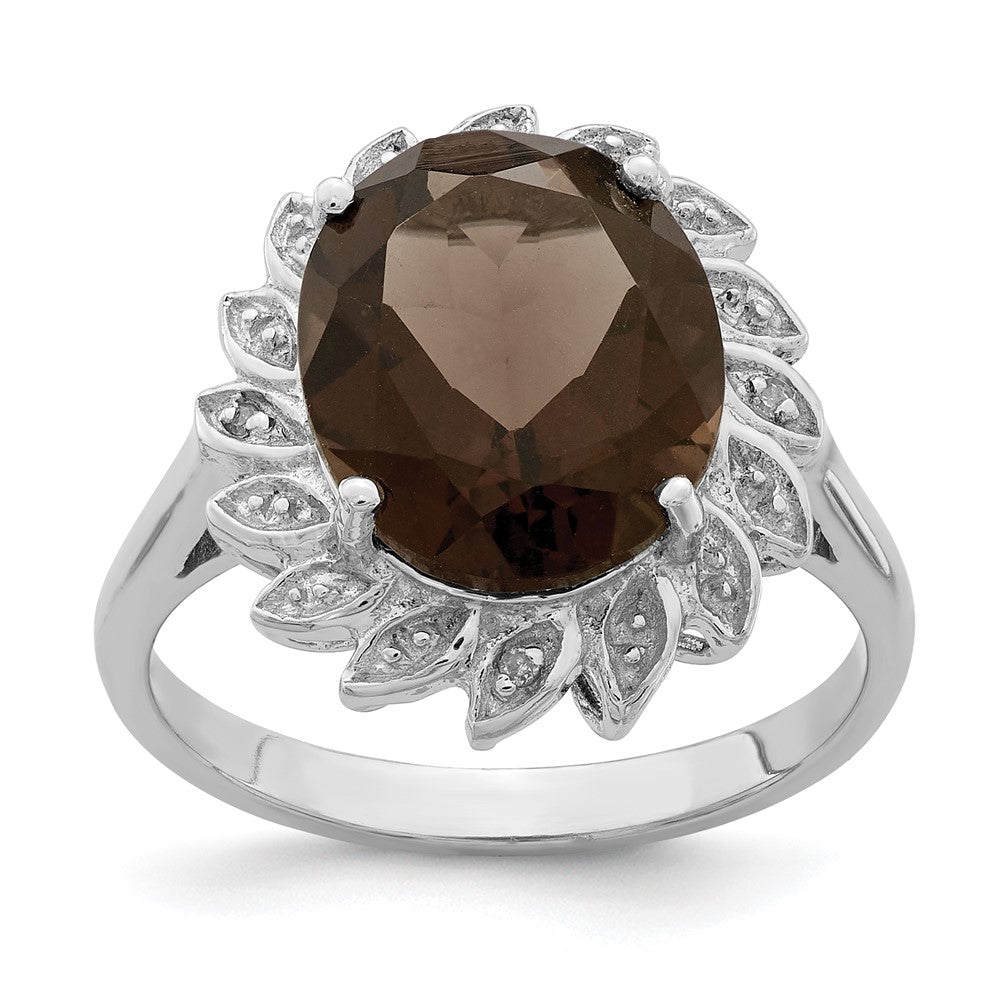 Image of ID 1 Sterling Silver Rhodium Smoky Quartz & Diamond Ring