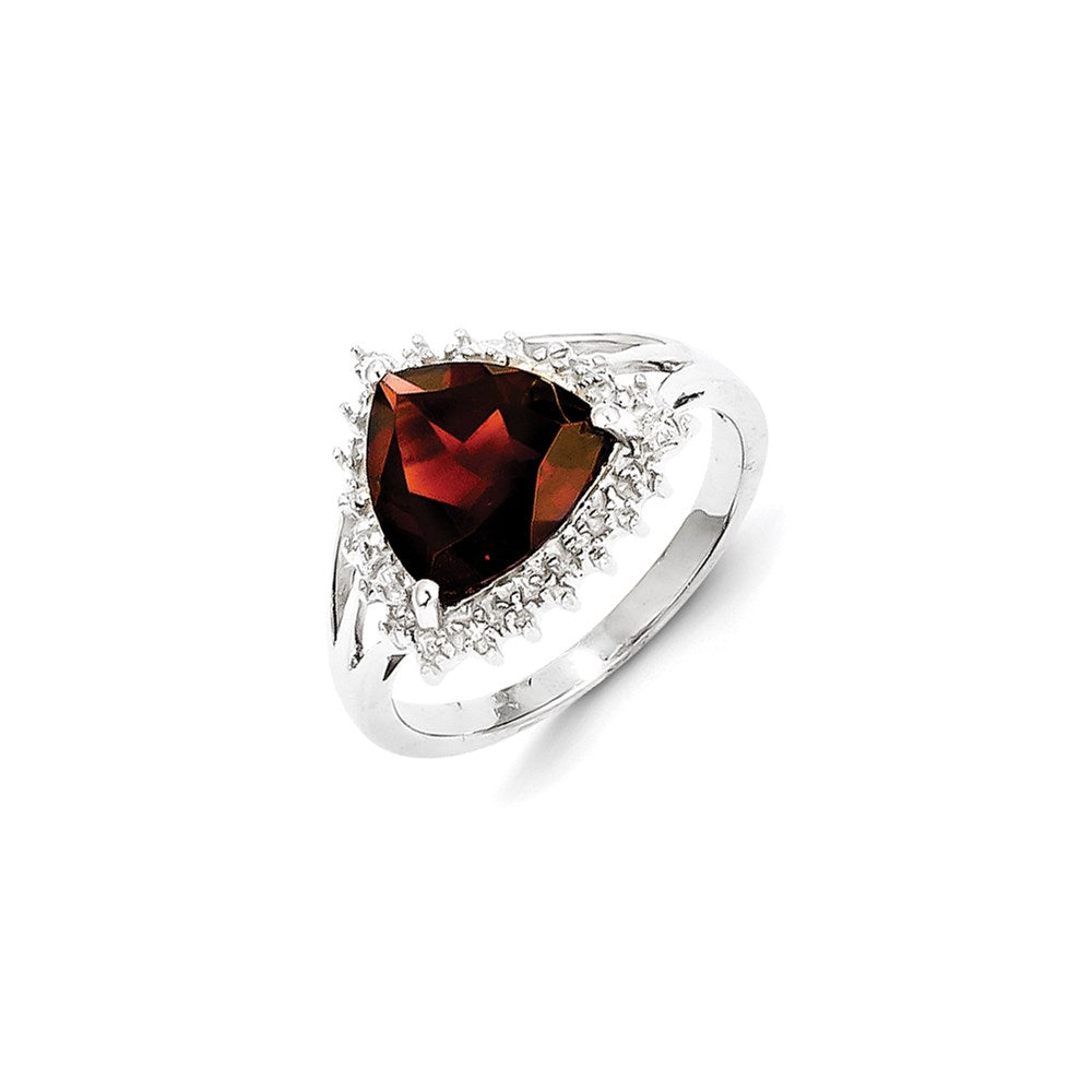 Image of ID 1 Sterling Silver Rhodium Trillion Garnet & Diamond Ring