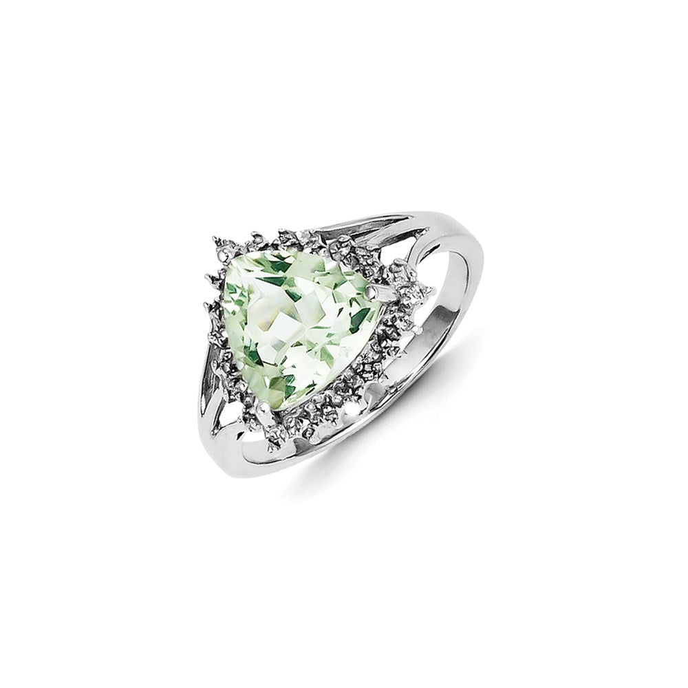 Image of ID 1 Sterling Silver Rhodium Trillion Green Quartz & Diamond Ring