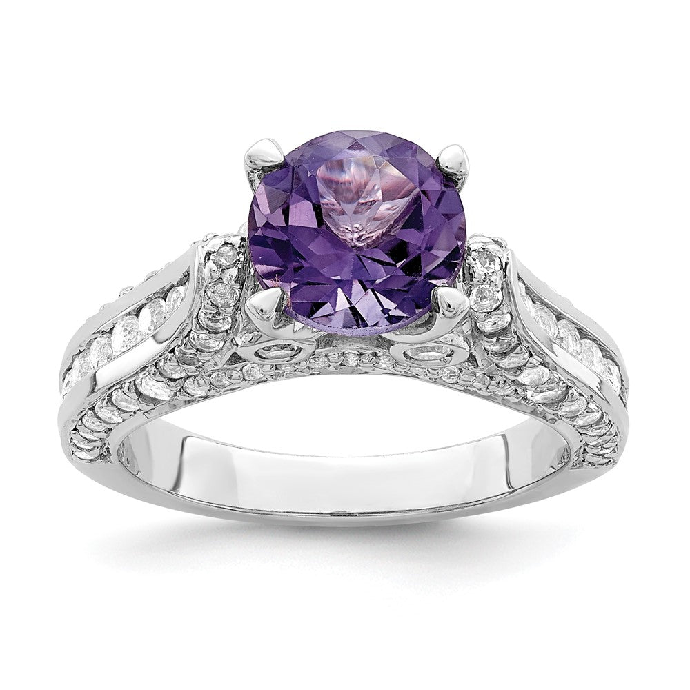 Image of ID 1 Sterling Silver Rhodium-plated 8mm Amethyst & White Topaz Ring