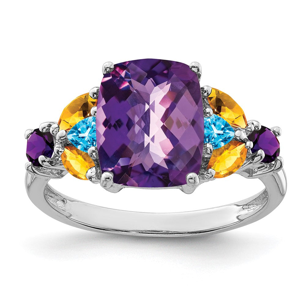 Image of ID 1 Sterling Silver Rhodium-plated Amethyst Blue Topaz & Citrine Ring