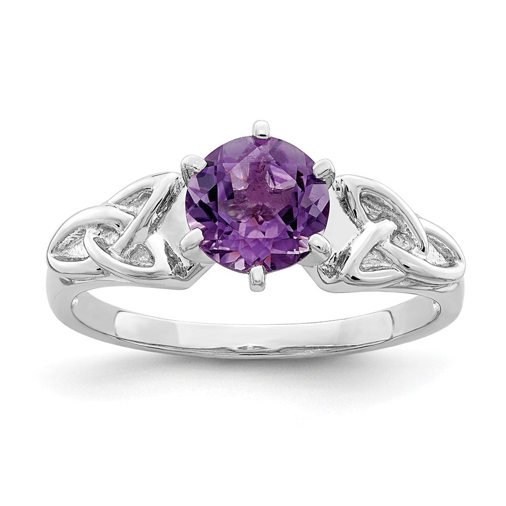 Image of ID 1 Sterling Silver Rhodium-plated Amethyst Celtic Trinity Ring