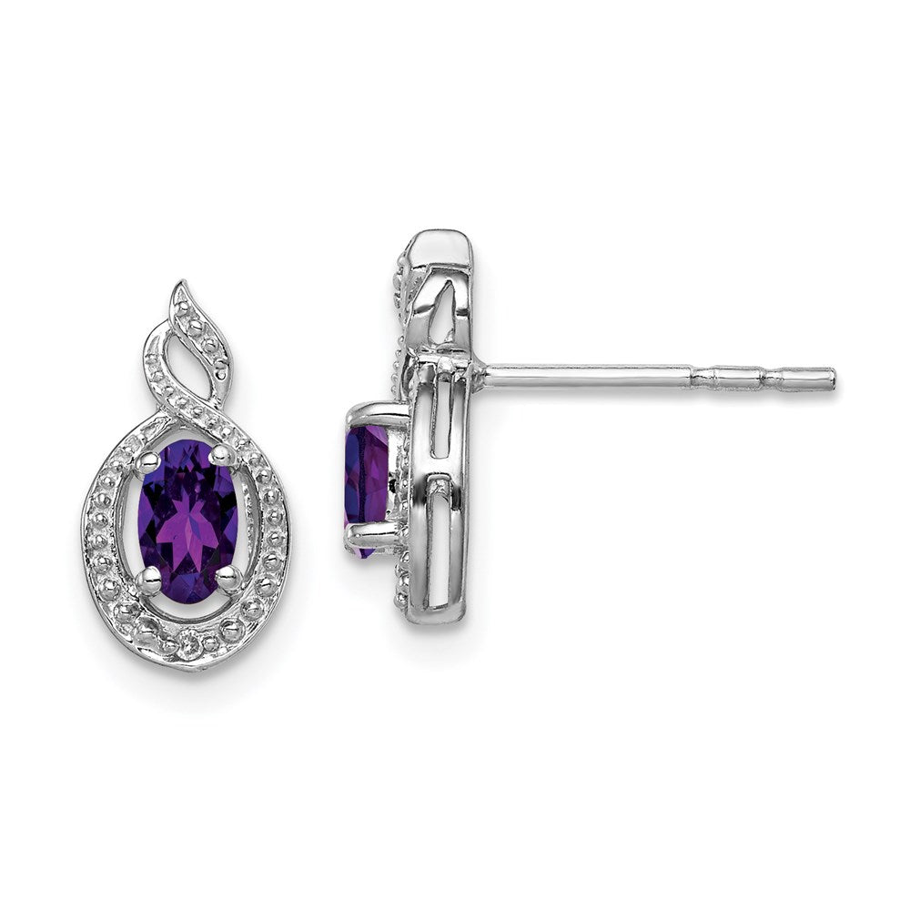 Image of ID 1 Sterling Silver Rhodium-plated Amethyst & Diamond Earrings