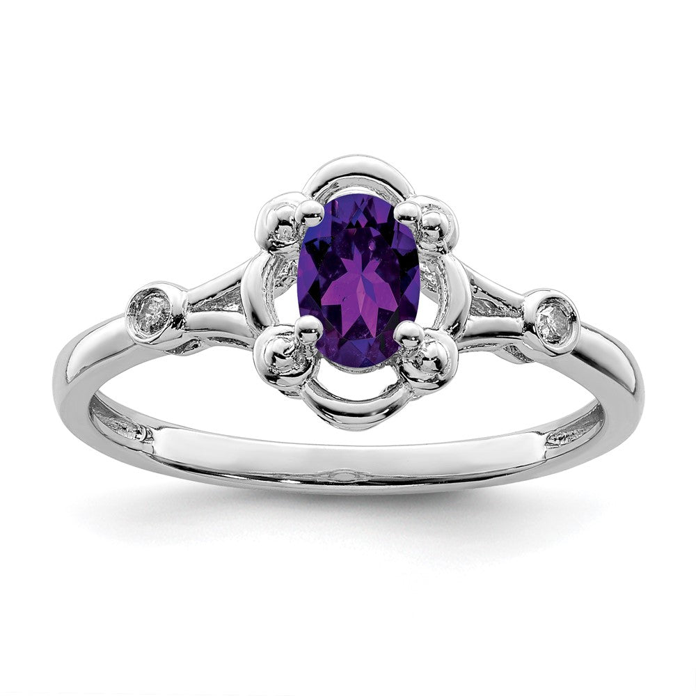 Image of ID 1 Sterling Silver Rhodium-plated Amethyst & Diamond Ring