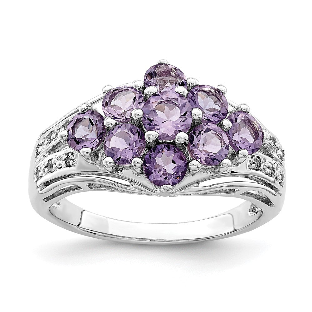 Image of ID 1 Sterling Silver Rhodium-plated Amethyst & White Topaz Fancy Ring