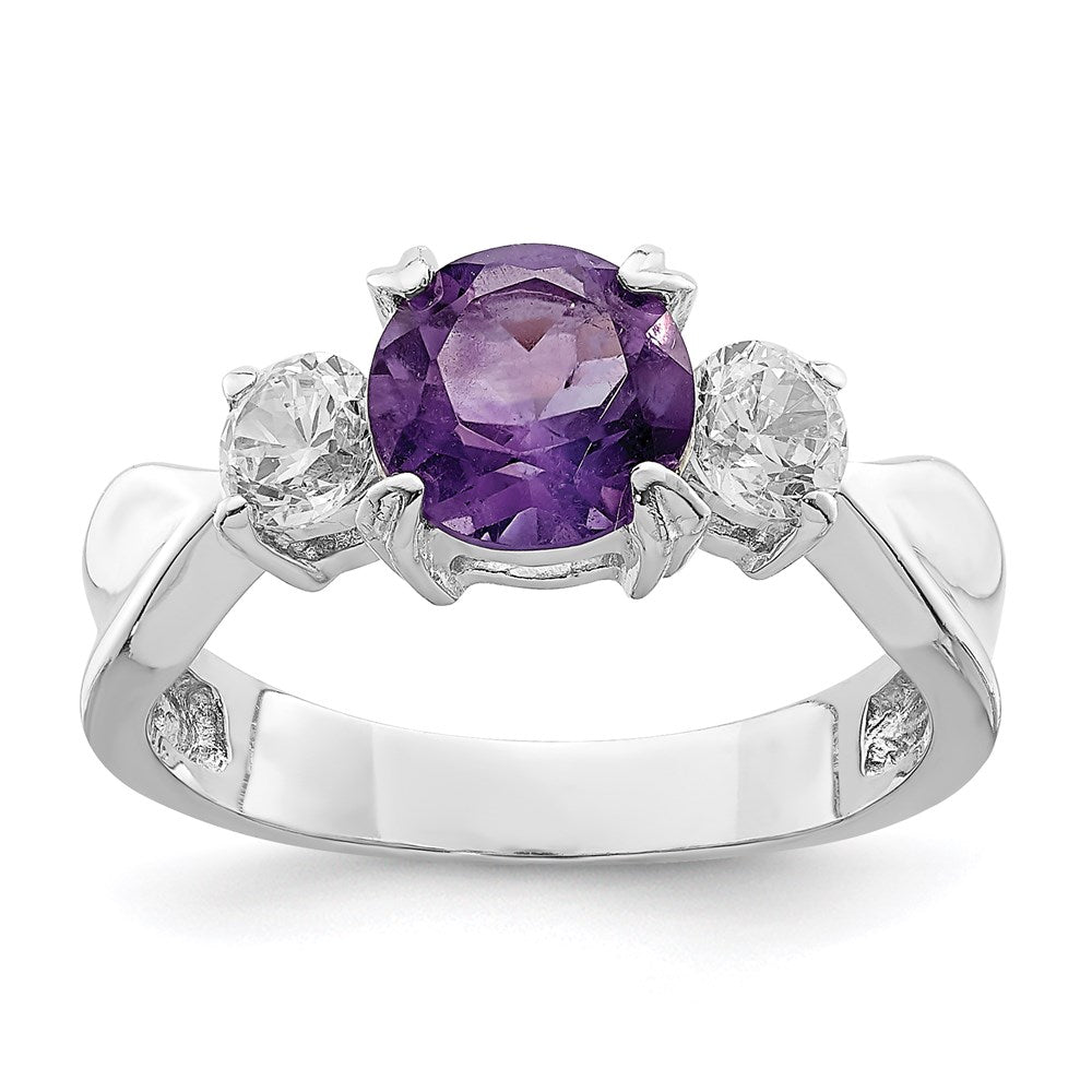 Image of ID 1 Sterling Silver Rhodium-plated Amethyst and CZ Ring