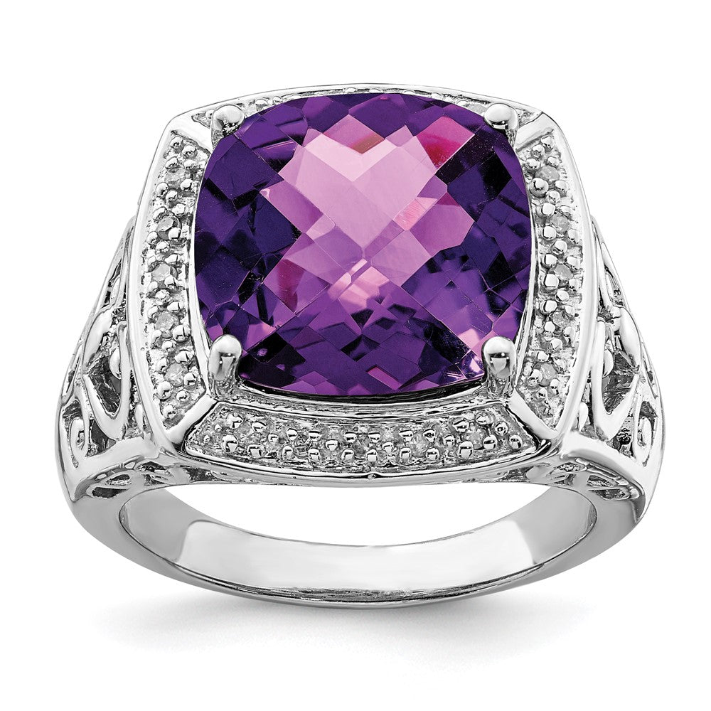 Image of ID 1 Sterling Silver Rhodium-plated Amethyst and Diamond Ring