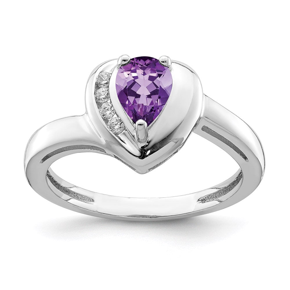 Image of ID 1 Sterling Silver Rhodium-plated Amethyst and White Topaz Heart Ring