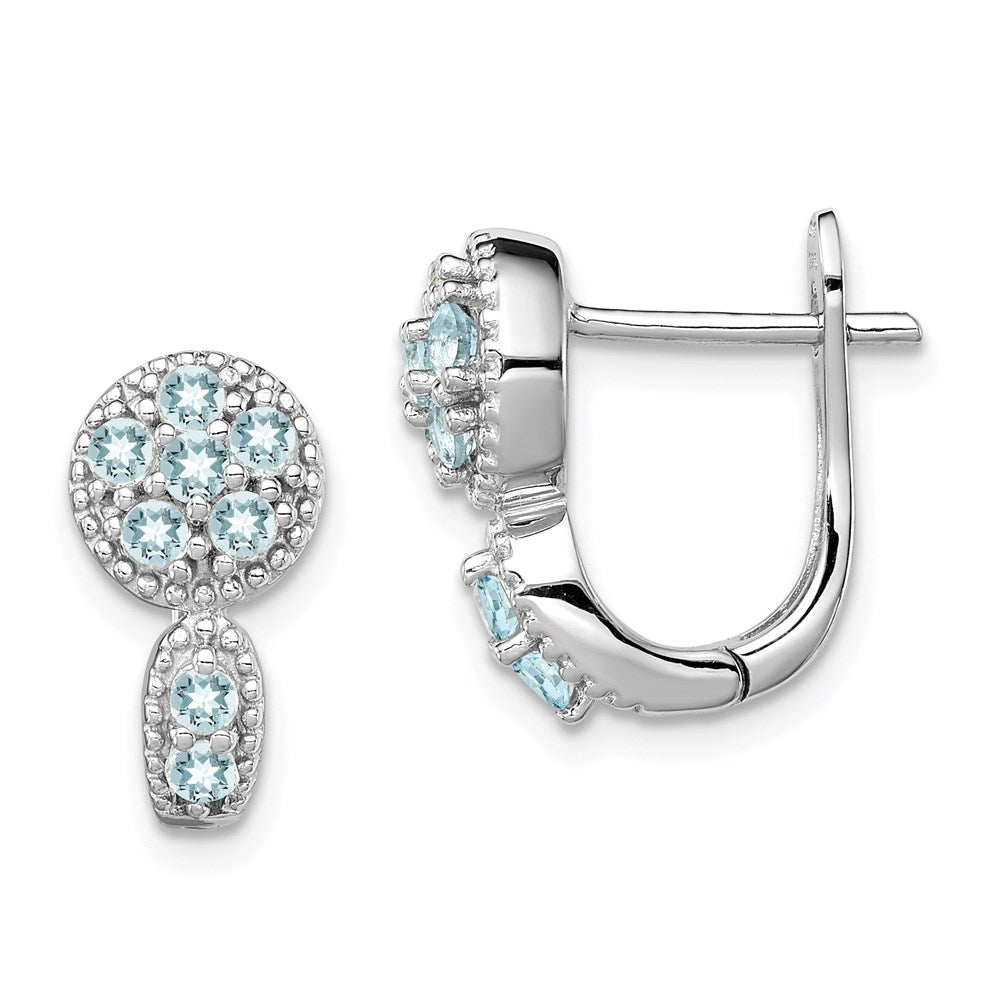 Image of ID 1 Sterling Silver Rhodium-plated Aquamarine Circle Hinged Earrings