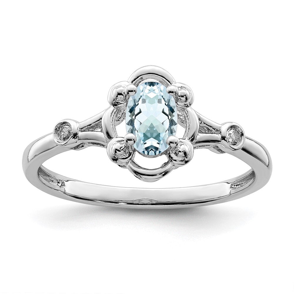 Image of ID 1 Sterling Silver Rhodium-plated Aquamarine & Diamond Ring