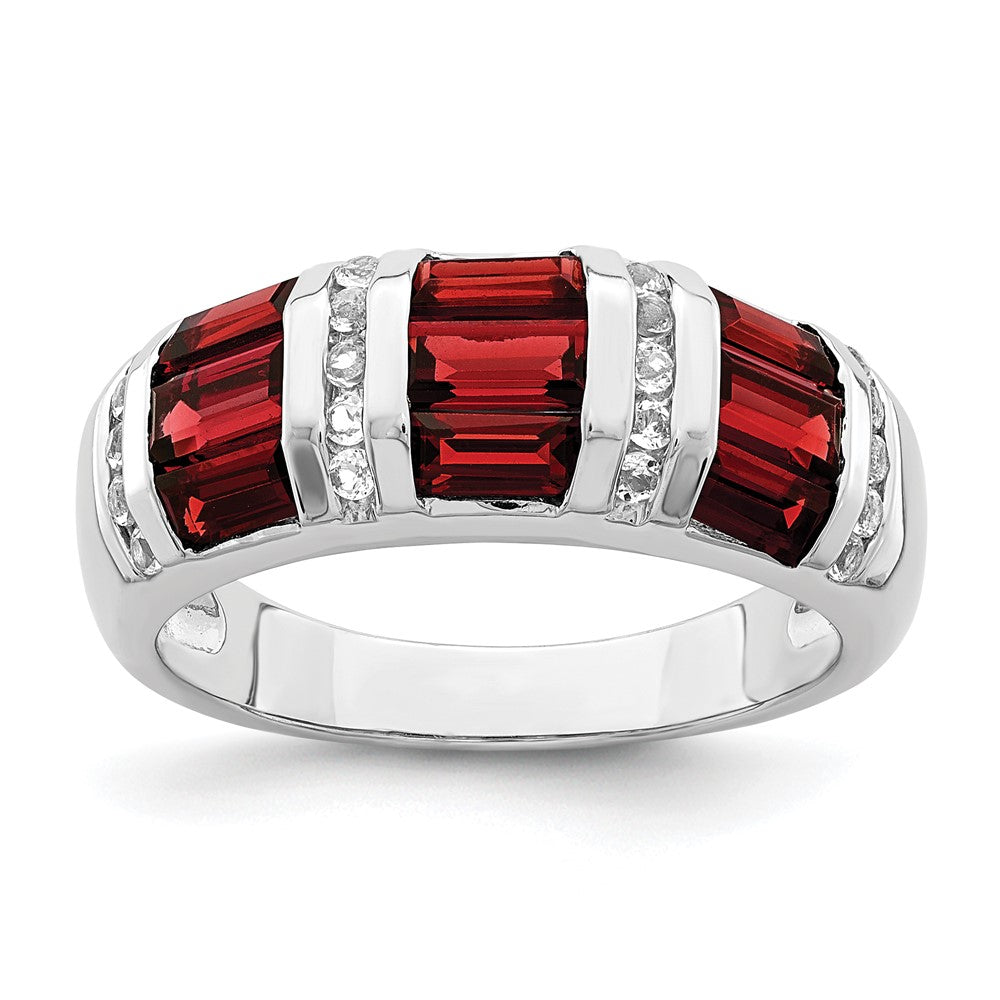Image of ID 1 Sterling Silver Rhodium-plated Baguette Garnet & White Topaz Ring