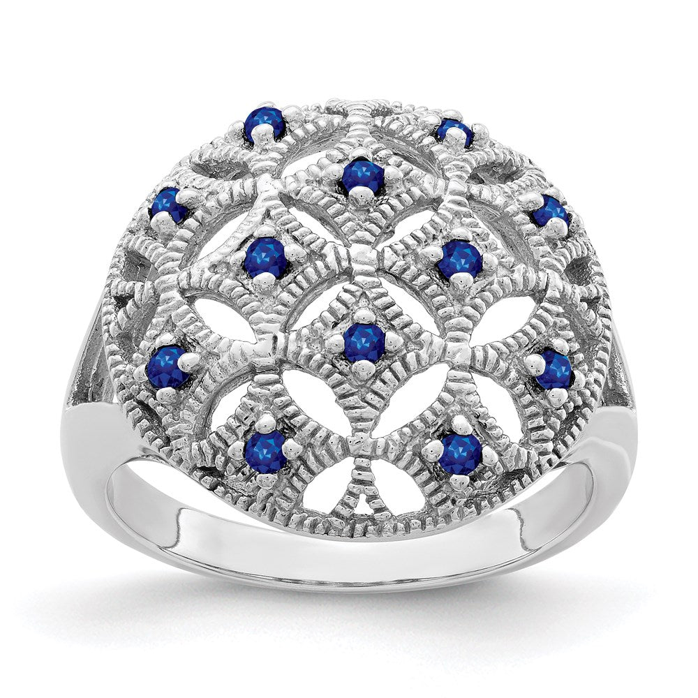 Image of ID 1 Sterling Silver Rhodium-plated Blue Sapphire Circle Ring