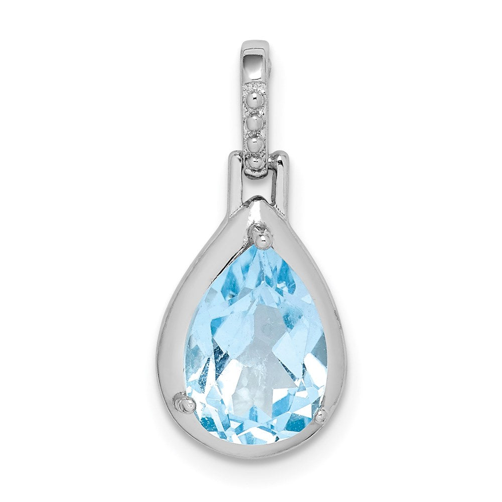 Image of ID 1 Sterling Silver Rhodium-plated Blue Topaz Teardrop Pendant