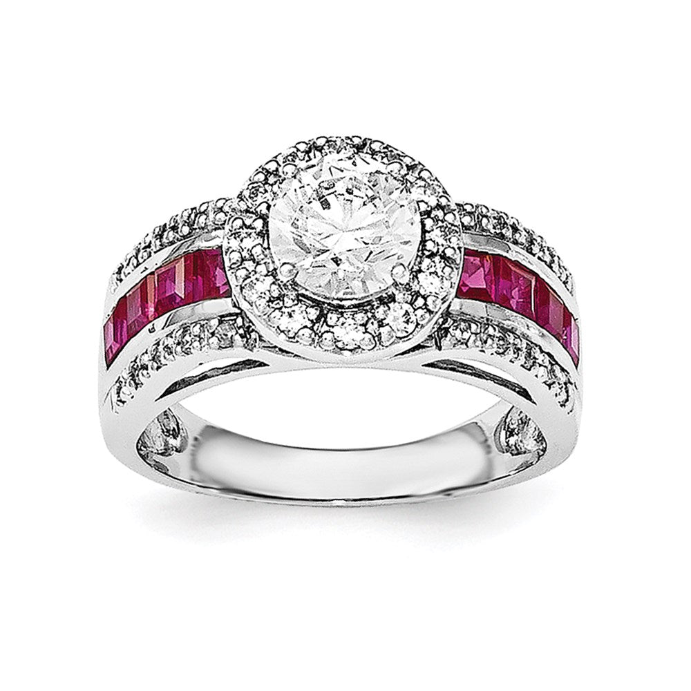 Image of ID 1 Sterling Silver Rhodium-plated CZ & Lab Created Ruby Ring