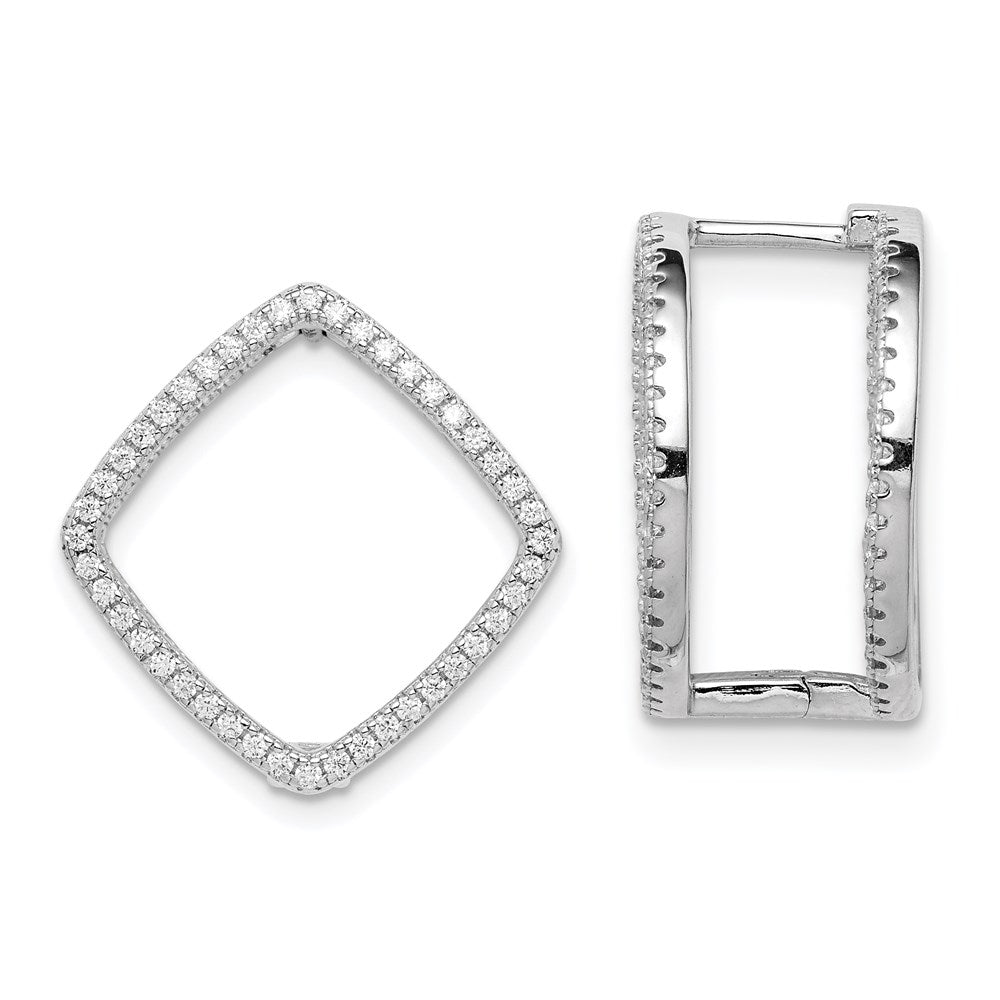 Image of ID 1 Sterling Silver Rhodium-plated CZ Square Hinged In/Out Earrings