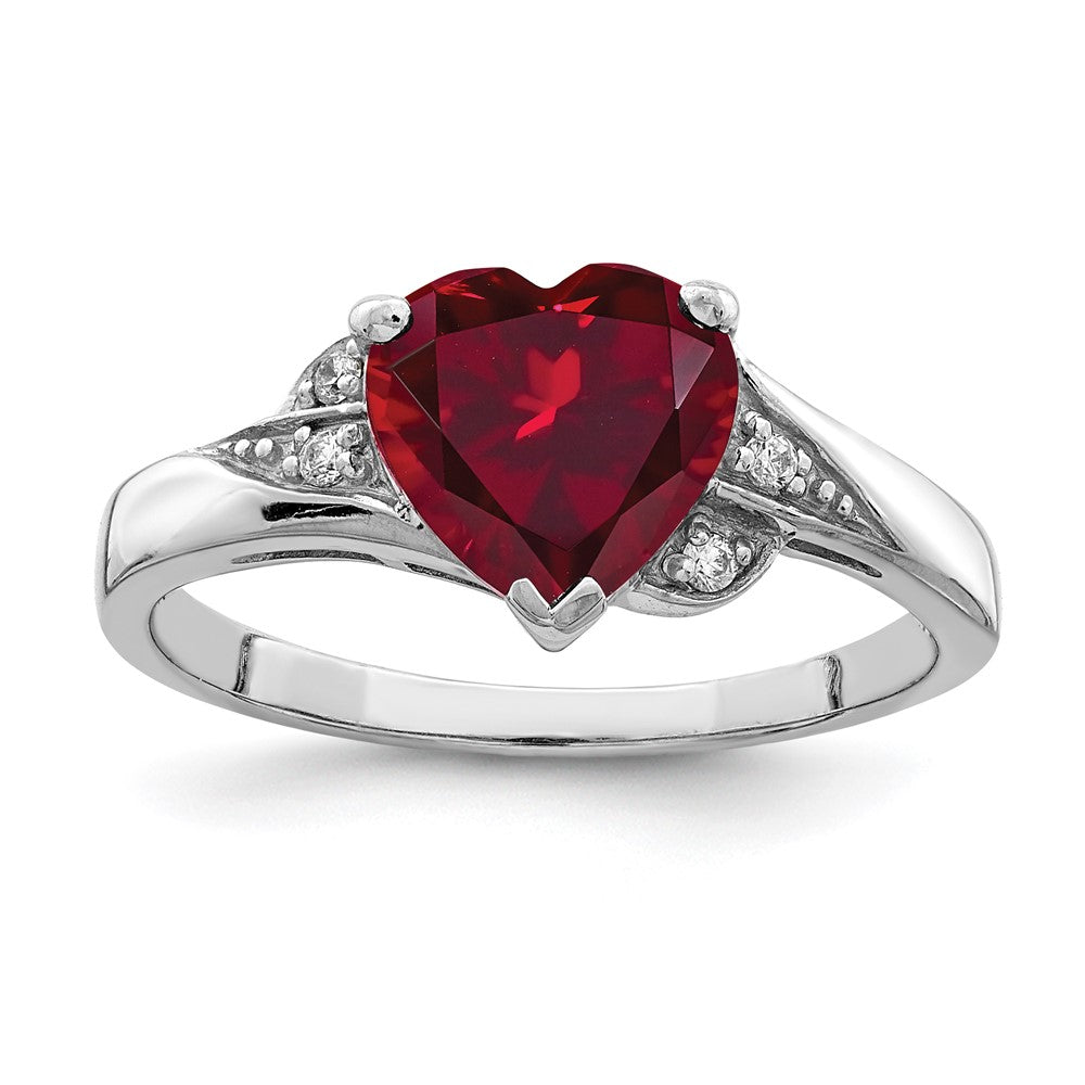 Image of ID 1 Sterling Silver Rhodium-plated CZ and Synthetic Ruby Heart Ring