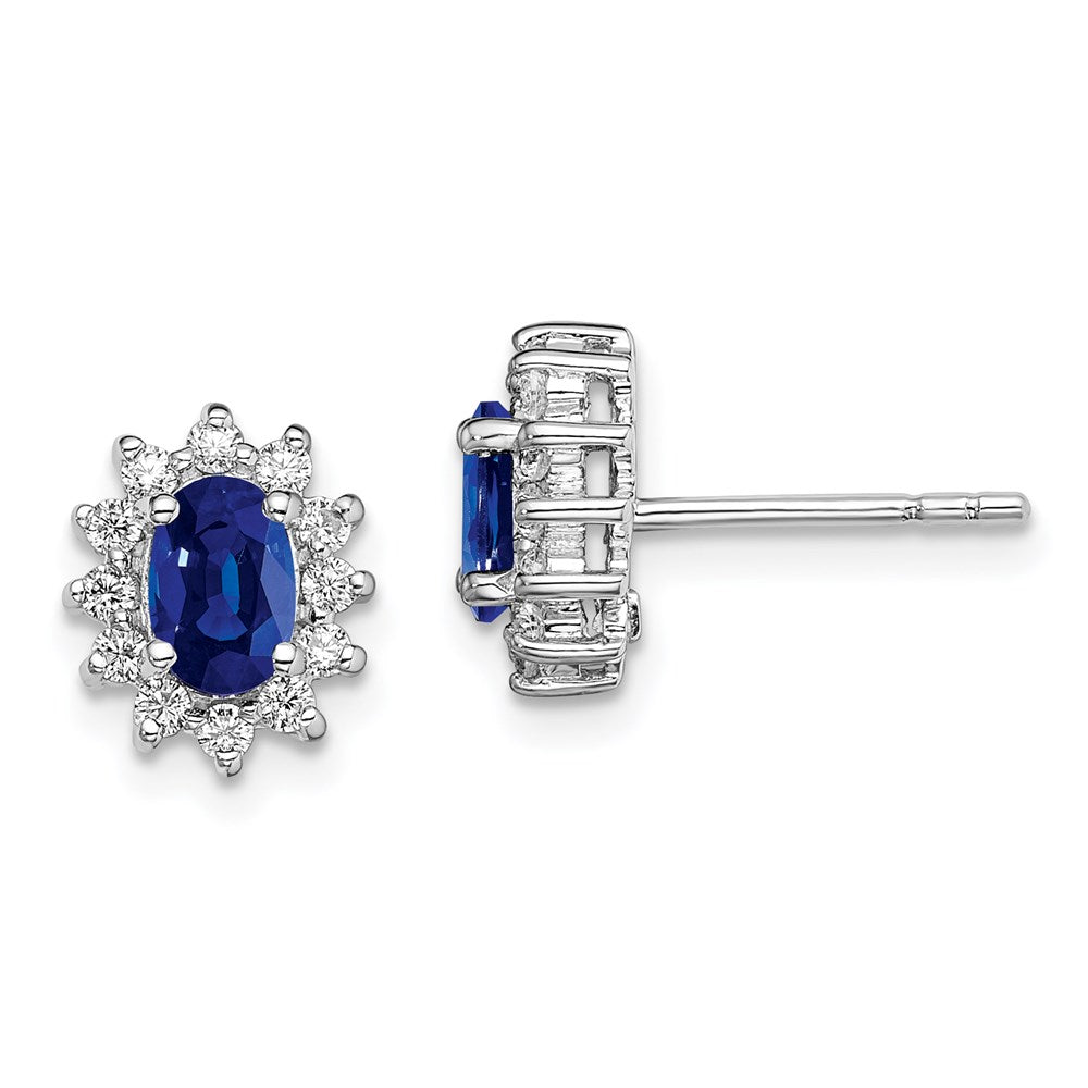 Image of ID 1 Sterling Silver Rhodium-plated CZ/Lab Cr Blue Sapphire Earrings